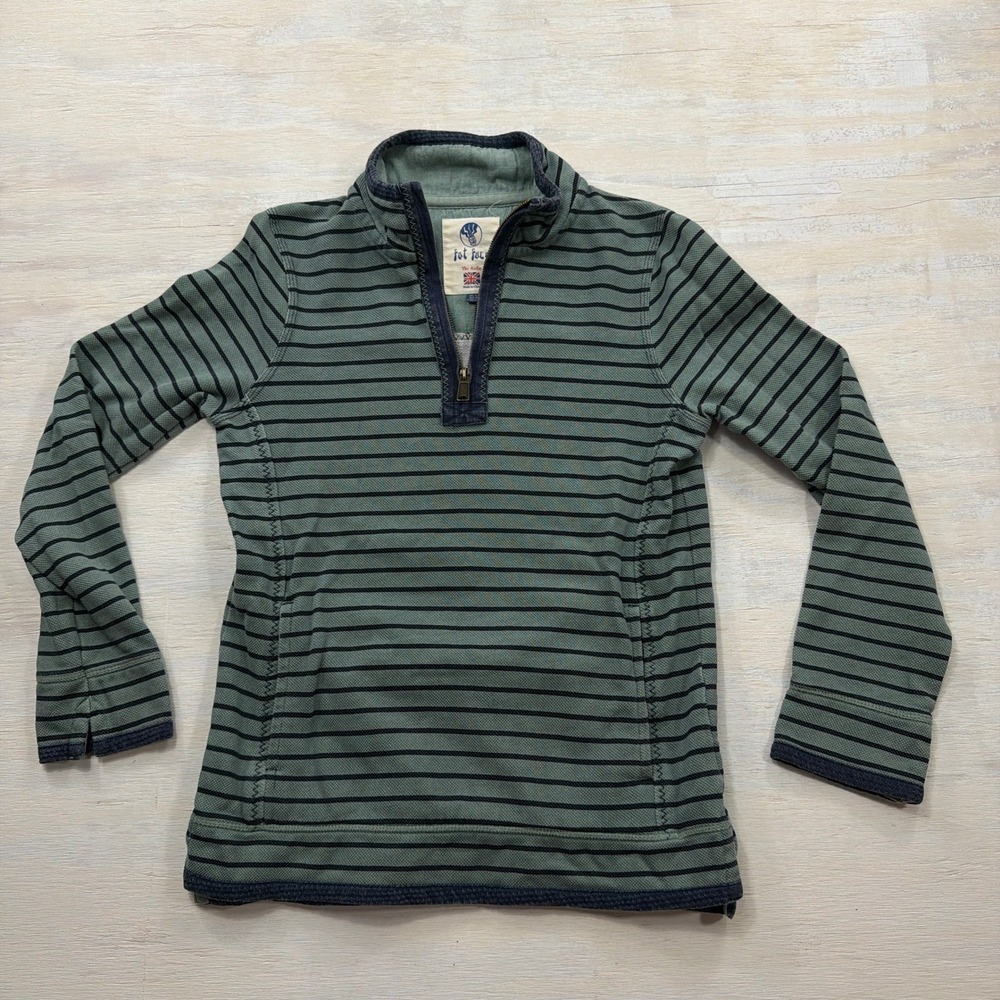 Fat Face Jumper The Airlie Size 4 Striped Quarter Zip Sweatshirt Green Women